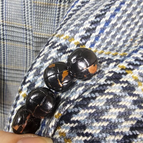 VTG 70s Chester Barrie Houndstooth Cashmere Blazer Sz 42S Blue Gray Quiet Luxury - Picture 9 of 16